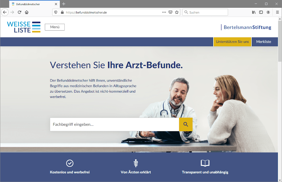 Screenshot Befunddolmetscher